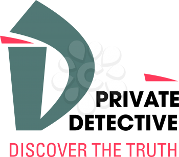 Letter D icon for detective agency or police investigation and private investigator service. Vector secret symbol of letter D for spy agent company or criminal files inspector department