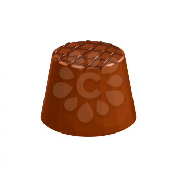 Candy, chocolate dessert, sweet food, vector isolated icon. Milk chocolate snack treat, round truffle or praline, confection, with caramel or cocoa topping glaze, confectionery comfit