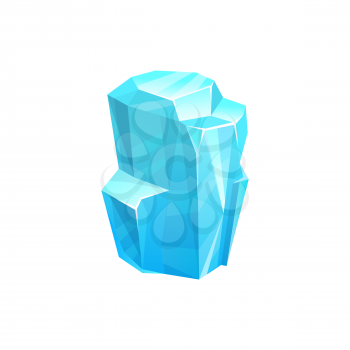 Ice crystal or iceberg, frozen glass or snow glacier rock, vector icon. Frost or cold water icicle, piece of ice cube block, gem or gemstone blue crystal
