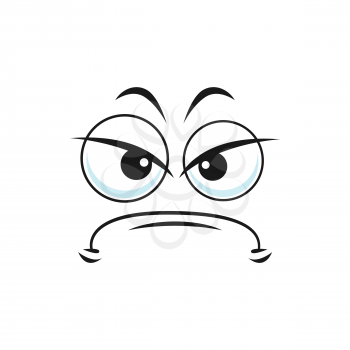 Sad upset emoticon isolated character emoji icon. Vector unhappy suspicious emoji offended, bored and irritated smiley with big eyes, depressed character. Irritated angry emoticon in bad mood