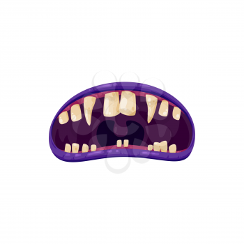 Vampire mouth with fangs vector icon. Cartoon monster roar scary jaws with long pointed teeth, open yell maw roar or yell isolated on white background