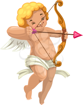 Amur naked angel, aiming in lovers by bow and arrow. Vector Cupid boy in diaper