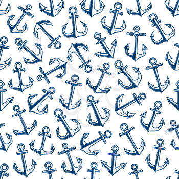 Anchor seamless pattern, marine adventure and sailor ship nautical background. Vector background of boat blue anchors pattern of different types, travel and yacht cruise theme