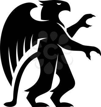 Legendary griffon isolated winged lion. Vector griffin with body of line and eagle head and wings