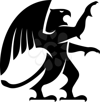 Griffin or griffon winged ancient beast isolated silhouette. Vector monster, falcon and lion
