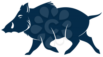 Boar wild pig isolated animal silhouette. Vector hog, warthog swine with tusks
