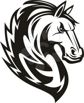 Racehorse animal, equestrian sport mascot, isolated horsey tattoo. Vector mustang horse head
