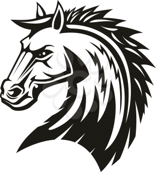 Arabian rebellion horse isolated head. Vector equestrian sport symbol, stallion or mane profile