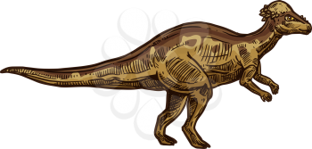 Dino cartoon prehistoric raptor animal isolated sketch. Vector prehistoric animal, cartoon dino mascot
