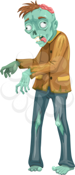 Zombie icon, Halloween character isolated vector. Walking dead, brain and torn clothes