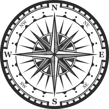 Old navigation compass heraldic icon. Vector Winds Rose symbol of nautical compass of marine and seafarer journey, ship sail navigator with direction arrow pointers to East, West or North and South