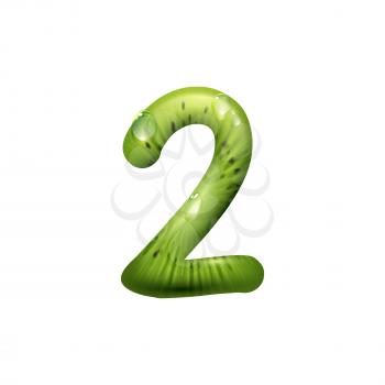 2 number, summer digit of kiwi fruit isolated numeral. Vector exotic font, two figure