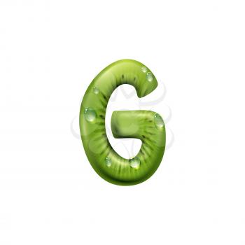 G letter kiwi fruit isolated , ABC character of exotic food. Vector summer typography font