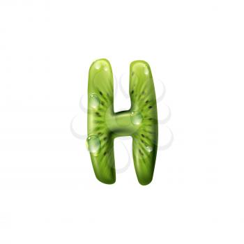 H letter, kiwi with water drops, summer alphabet. Vector h sign, ABC part