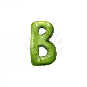 B letter isolated summer fruit alphabet symbol. Vector ABC sign made of tropical kiwi