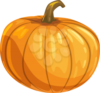 Round pumpkin isolated autumn vegetable, vegetarian food. Vector Halloween holiday decoration