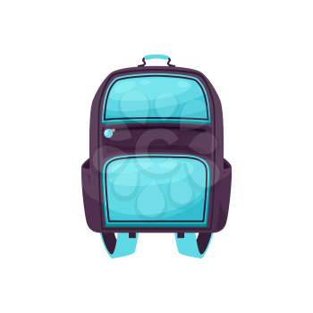 Kids schoolbag isolated vector icon, student rucksack of blue and purple colors, cartoon hiking backpack, touristic knapsack or school bag on white background
