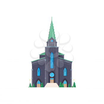 Church or cathedral, gothic medieval chapel, religion building and architecture, vector. Ancient temple or parish church, notre dame chapel with Christian catholic cross on steeple