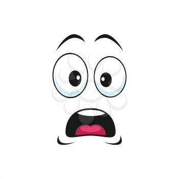 Amazed emoticon with open mouth, big eyes isolated worried, unsure facial expression. Vector terrified or frightened emoji with shocked face. Scared or surprised smiley, afraid or horrified, confused