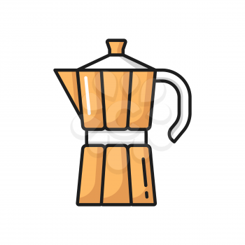 Coffee brewing utensil isolated geyser moka pot flat line icon. Vector moka stove-top brewing machine to prepare aroma drink. Italian metal coffee pot for making espresso, cappuccino, americano
