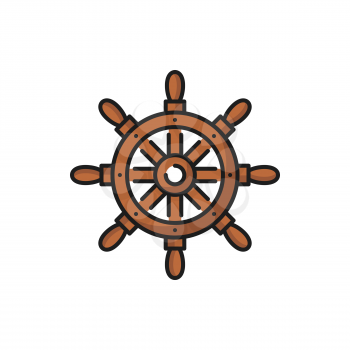 Ship wheel, seafarer handwheel or ship-wheel with handles isolated flat line icon. Vector boat control rudder steering wheel, marine navigation equipment. Vessel control object by captain or sailor,