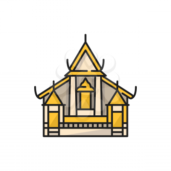 Thailand shrine house to protect spirit place isolated color line icon. Vector asian landmark, palace building, Thai culture architecture. Spirit house small roofed structure, mounted on pillar, dais