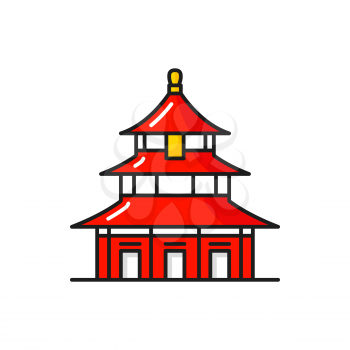 Red asian Temple of Heaven isolated Chinese pagoda. Vector ancient oriental temple, eastern landmark. Hand drawn Japanese palace wooden structure building, tourist place of interest or sightseeing