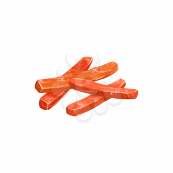 Papaya dried fruits, candied fruit sweets and dry food, vector isolated icon. Candied dried papaya succade strips, sweet dessert, confection and pastry ingredient