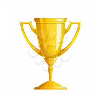 Golden winner cup vector icon with trophy, award or prize. Champion gold cup, goblet or bowl of first place reward, sport competition, championship game, contest or tournament winner trophy design