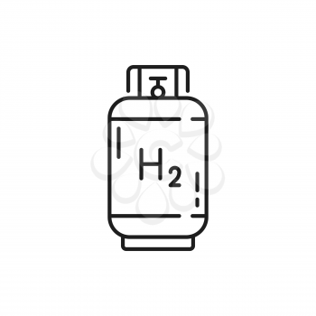 Hydrogen gas tank isolated thin line icon. Vector cylinder container with h2 green energy gas, multipurpose balloon with flammable liquid. Hydrogen compressed in tank storage, industrial danger