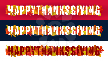 Happy Thanksgiving vector typography with autumn leaves on red, black or white background. Thanks Giving day site footer or header with maple, oak, birch or rowan trees foliage horizontal banners set
