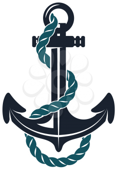Ship anchor isolated nautical object mooring vessel to sea bottom. Vector monochrome marine navigation symbol