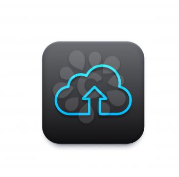 Cloud storage vector icon of data upload, digital technology. Mobile and web app isolated square button with blue 3d cloud and arrow, cloud computing service and internet virtual server backup