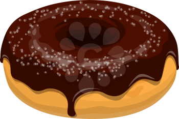 Donut with chocolate topping isolated. Vector doughnut cake with brown glaze and sugar