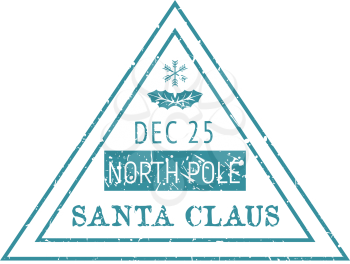 Post mark, isolated north pole sign, Santa Claus mail. Vector triangular stamp with leaves and snowflake