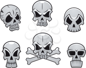 Cartoon skulls set for scary, hallooween or another danger concept design