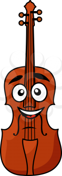 Vector cartoon illustration of a happy brown wooden violin with a big smile and googly eyes isolated on white