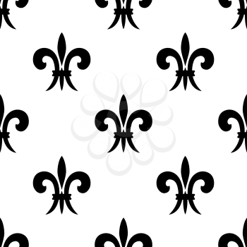 Black and white vector illustration of a repeat seamless pattern of French lilies of the valley or fleur de lys