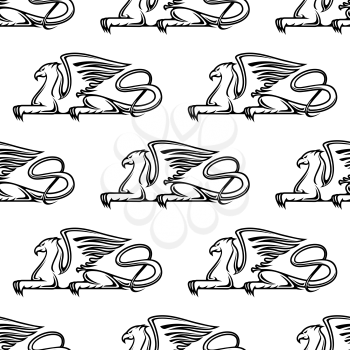 Heraldic seamless pattern with medieval gryphon animals