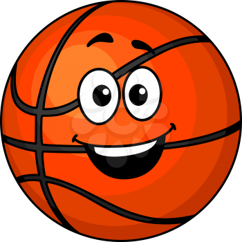 Cartoon happy basketball ball with a big smile and googly eyes isolated on white, vector illustration
