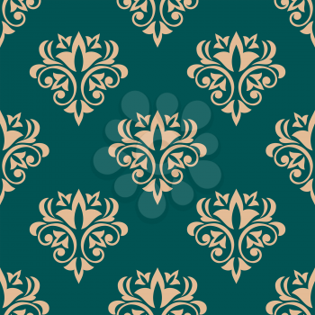 Pretty green retro floral motif wallpaper design in a seamless vector pattern in square format