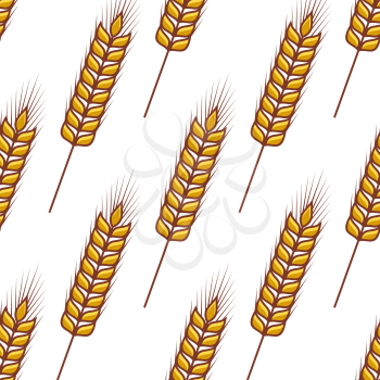 Seamless pattern of ripe ears of golden wheat orientated diagonally on a white background in square format