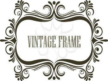 Symmetrial vintage frame with a swirling floral design and central copyspace, vector illustration
