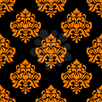 Black and orange seamless floral pattern in damask style for background, textile or wallpaper design