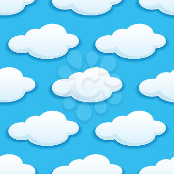 Seamless pattern of white fluffy clouds in a turquoise blue sky in square format suitable for wallpaper, tiles or textile