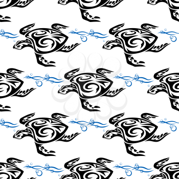 Turtle swimming in the sea seamless background pattern in square format suitable for nautical wallpaper of fabric design