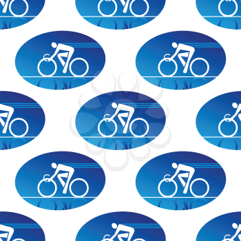 Seamless background pattern with cycling sports icon in a blue oval surround in square format