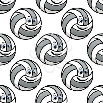 Seamless pattern of cartoon volleyballs with cute little smiling faces in square format for wallpaper and sports design