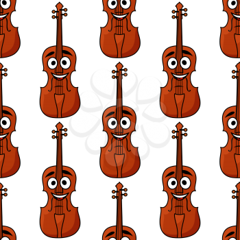 Seamless pattern of wooden classical violins with happy smiling faces with a repeat motif in square format for any musical design