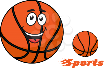 Basketball ball with a happy smiling face and flaming Sports text with trailing flames for sports design